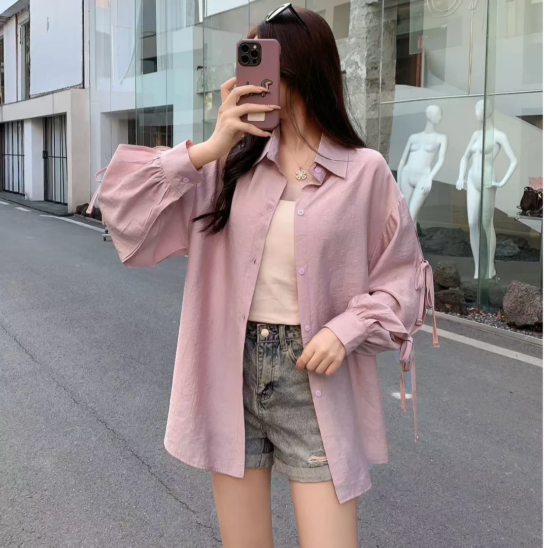 小众时尚潮流袖子镂空抽绳衬衫