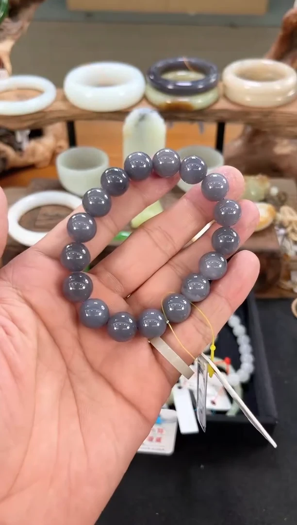 手串未镶嵌和田玉卡12青海烟紫圆珠