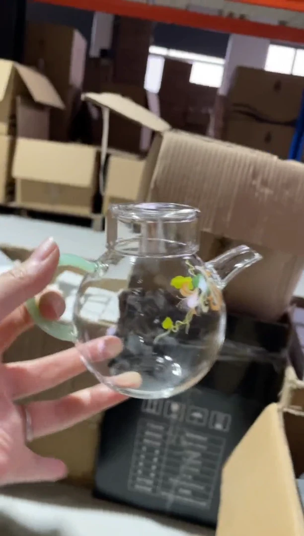 遇器芙蓉花绿把小圆壶