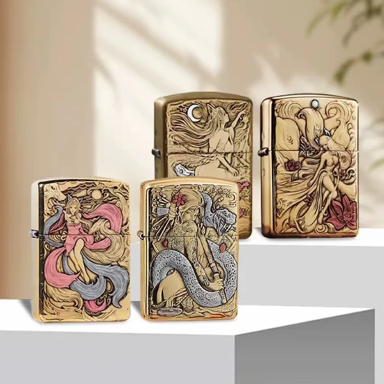 ZIPPO/之宝【九尾蛇女】立体浮雕镶嵌黄铜盔甲防风打火机DY8712FD