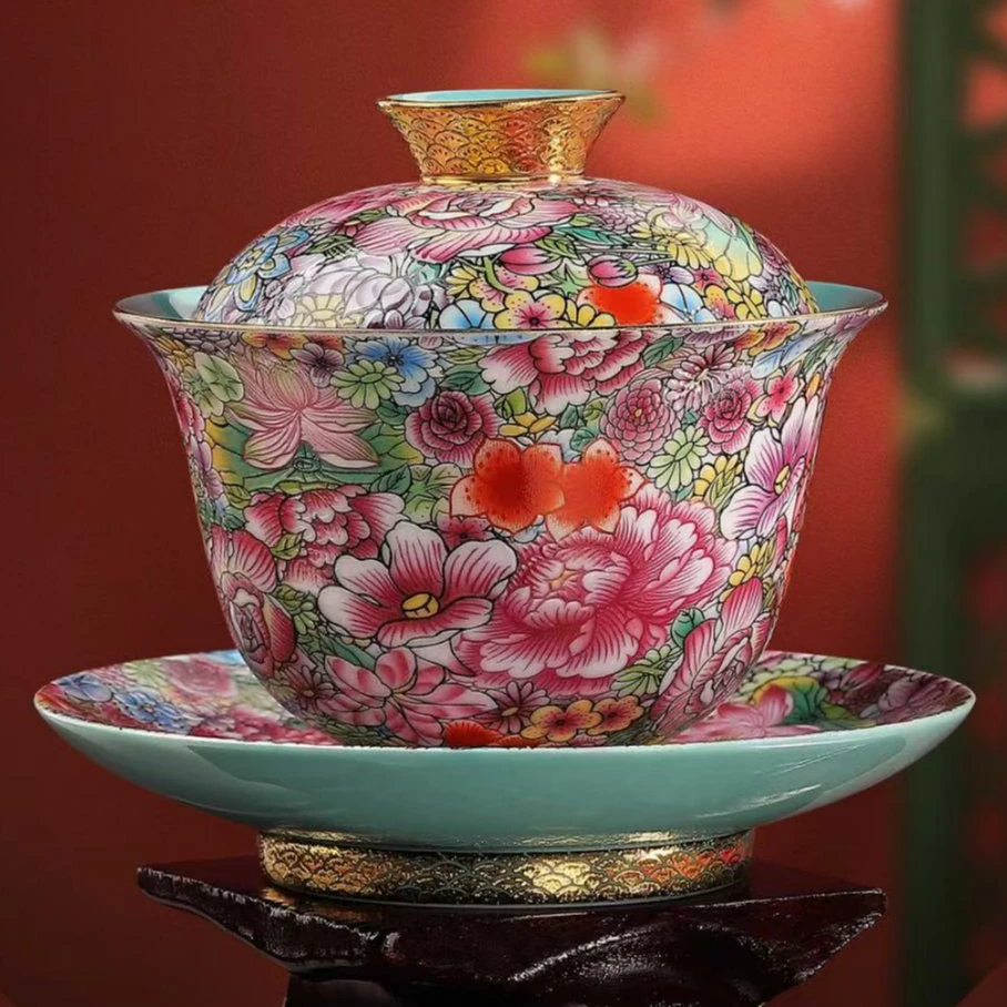 秋香茶具 五言六器如意芳菲三才盖碗