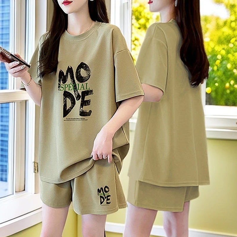 休闲宽松纯棉运动套装女新款韩版百搭夏季短袖短裤时尚网红两件套