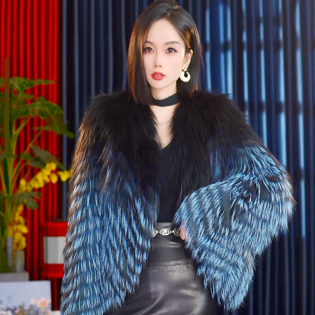 小富婆 高定吊染渐变狐狸毛外套修身显瘦时尚气质