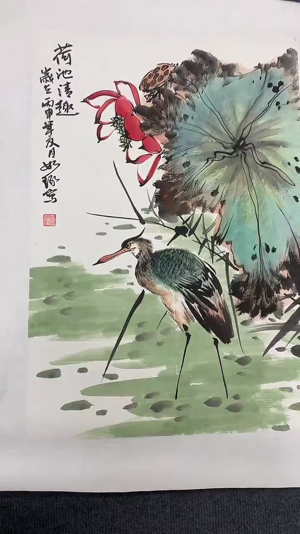 竖款精品开三花鸟