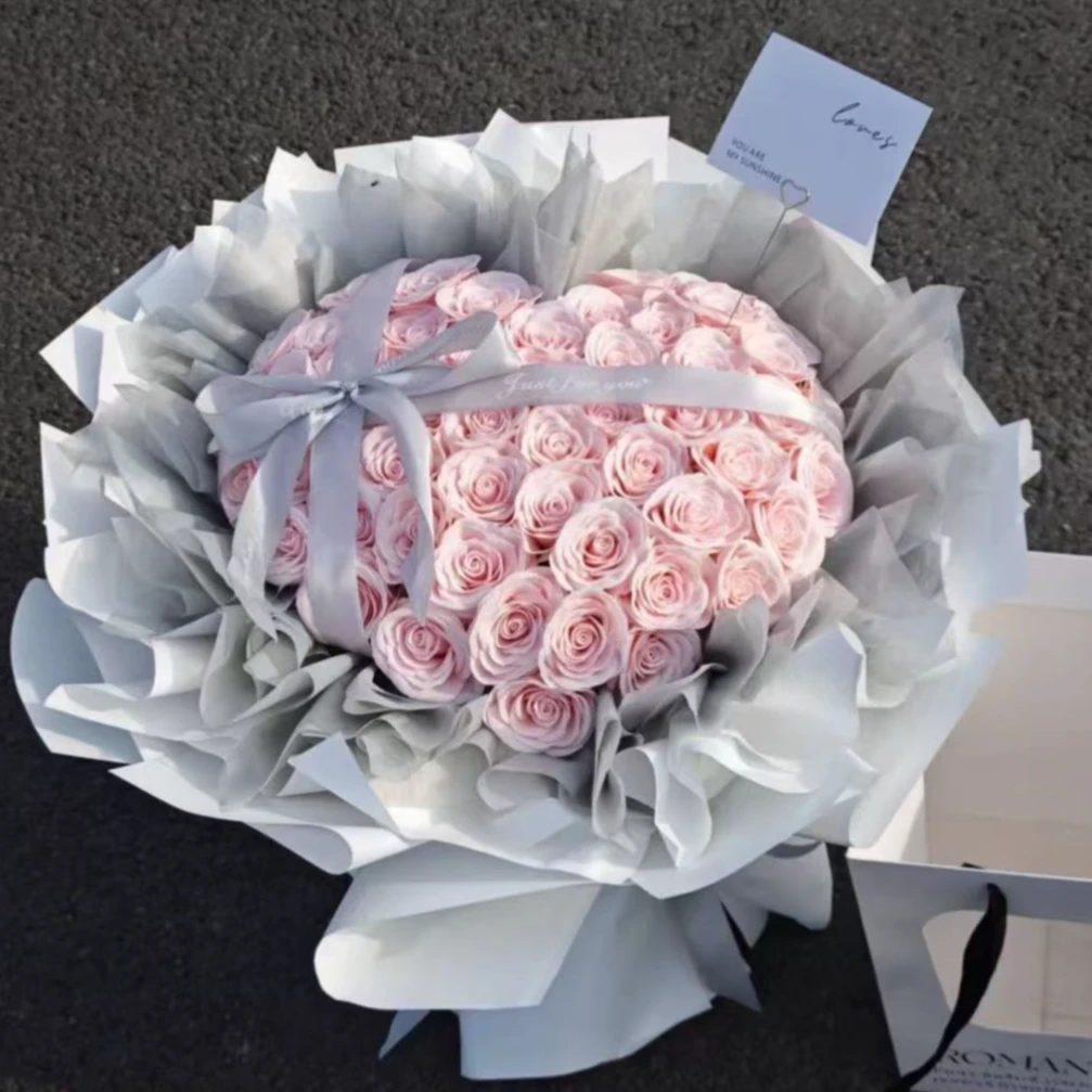 【爱心拿铁永生花】曼塔玫瑰花束送女友闺蜜高级仿真香皂花生日礼物