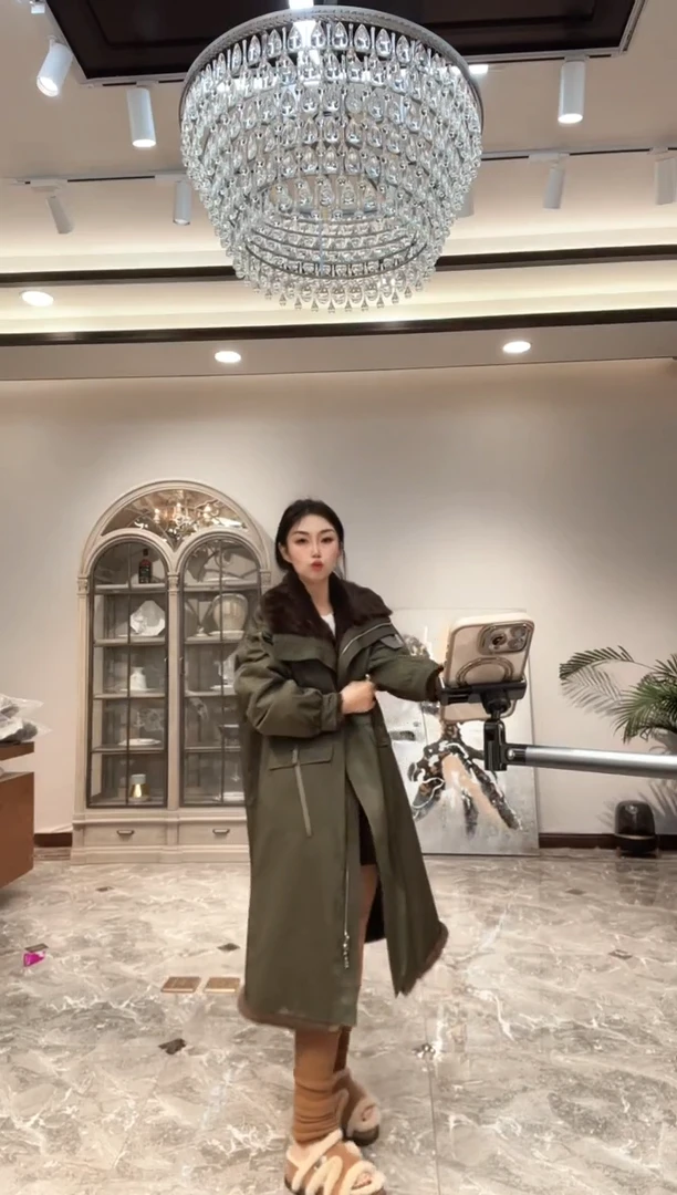 绿色长款兔毛双面