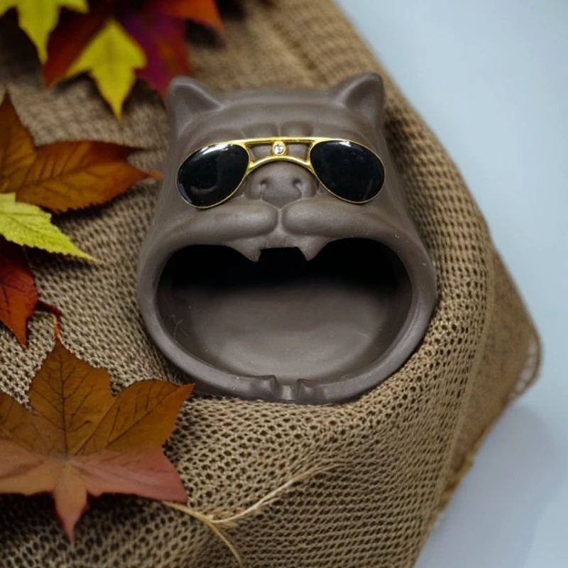 陶泥墨镜狗紫砂烟灰缸摆件k1