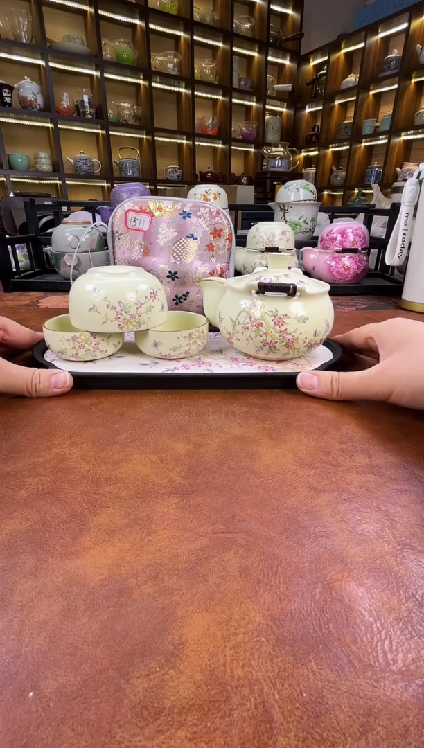 瓷片桃花宝瓶旅行+长方桃花盘