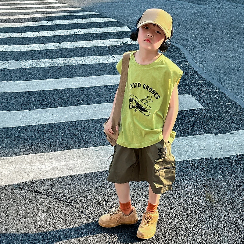 XMYY2025夏季中大童时尚潮流百搭宽松儿童飞翔机背心/BX060