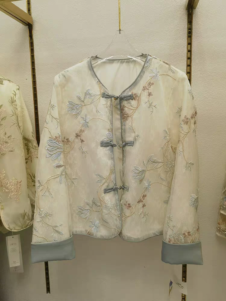 5A27新中式盘扣玉兰花国风外套