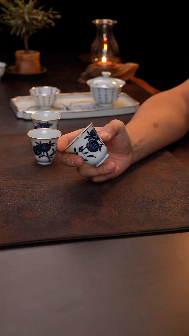 手绘山茶花单杯包银口【单只】