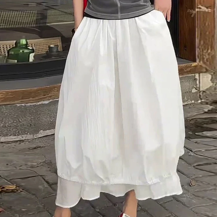白色灯笼裙半身裙女春夏季中长款花苞裙高腰垂感a字蓬蓬裙长裙子