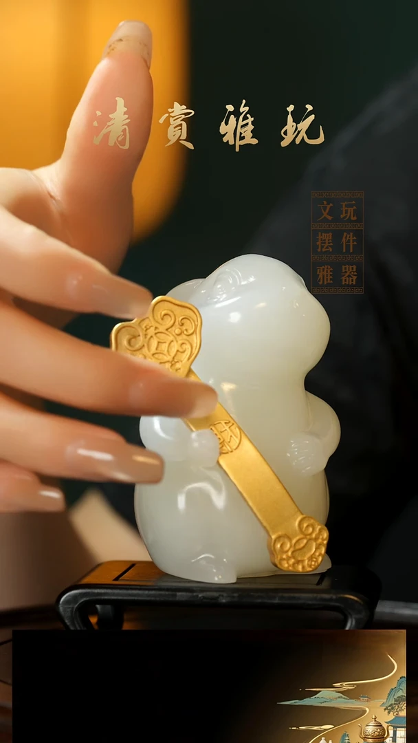 玉《如意兔》手把件摆件