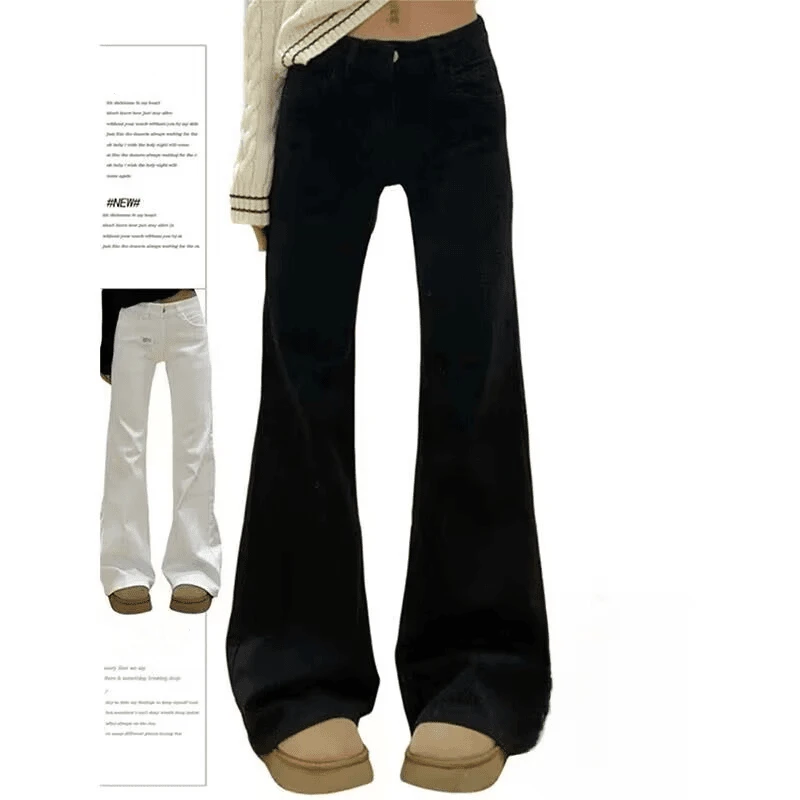 美式复古水洗低腰牛仔裤女春季2025新款宽松显瘦垂感喇叭拖地长裤