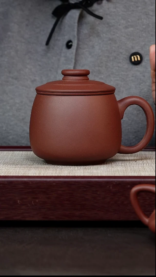 茶杯紫砂君子怀德三件套枣红泥