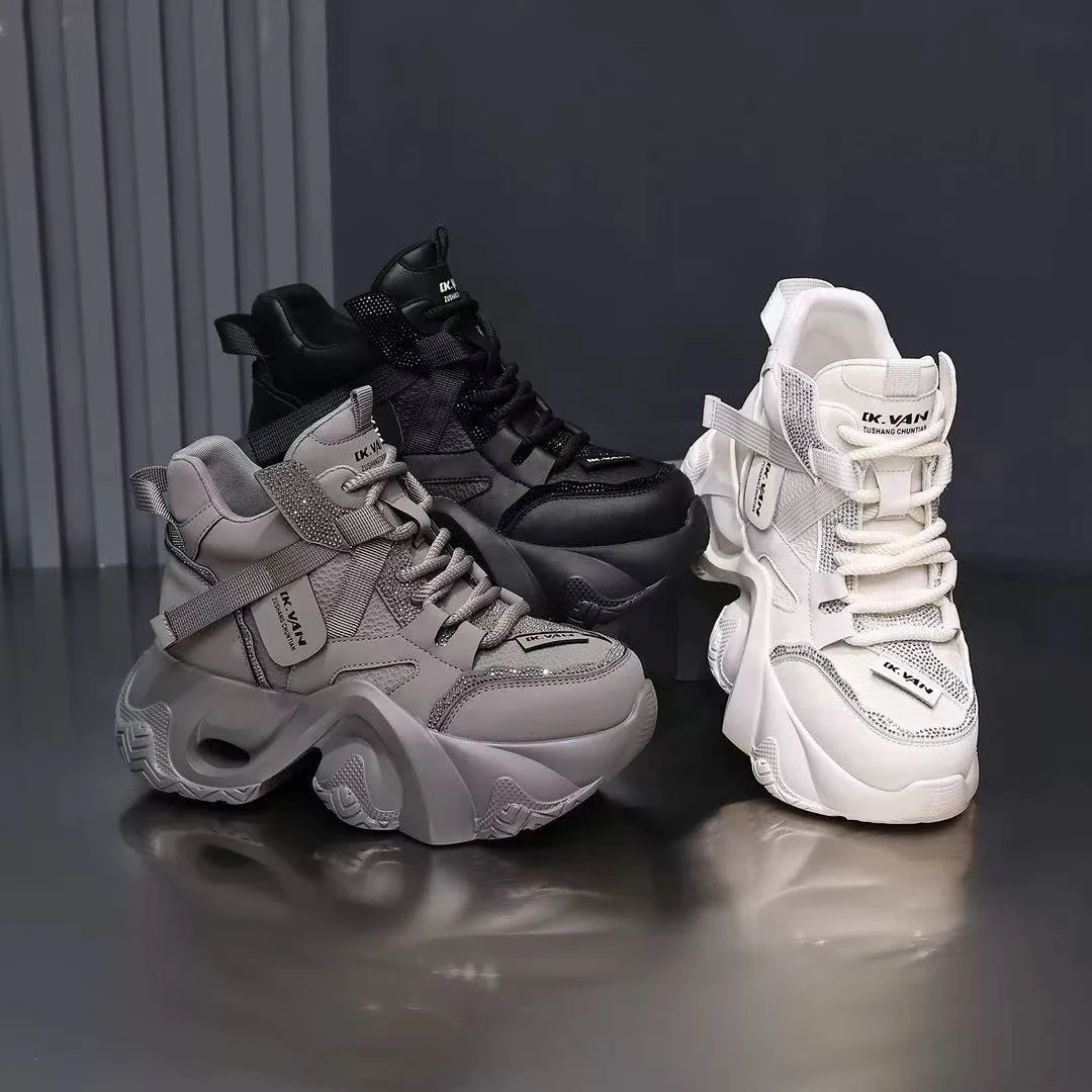 温州真皮厚底老爹鞋女2025秋季新款时尚百搭增高休闲运动透气松糕