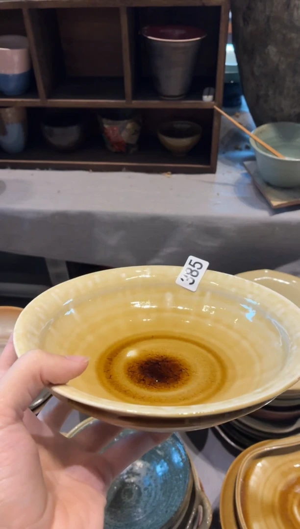 瓷片小***汪385微瑕手工玻化黄盘