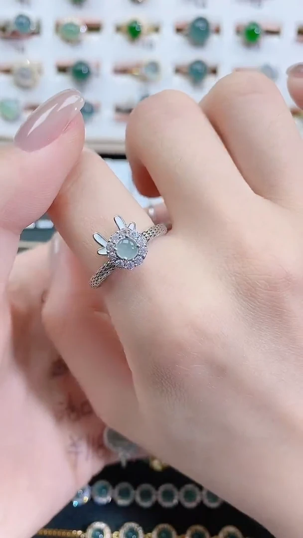 银S925镶嵌戒指翡翠天然翡翠