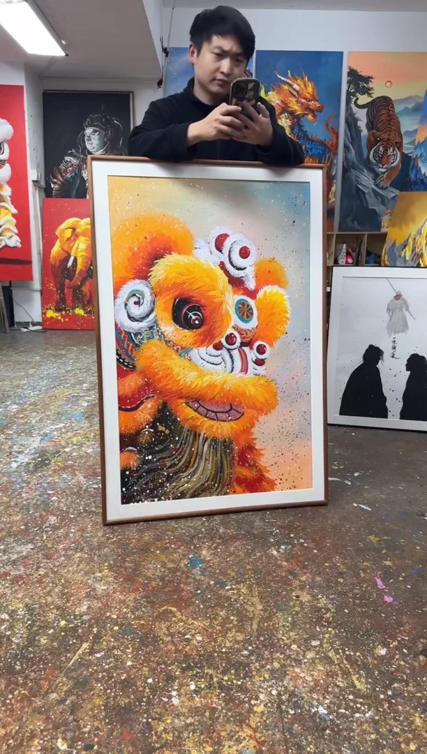 丙烯画牛*懒羊羊老师醒狮精装裱