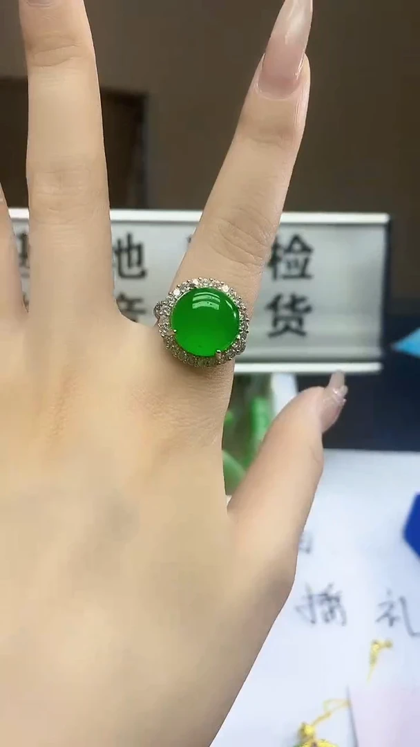 翡翠戒指未镶嵌翡翠冰绿戒指h003