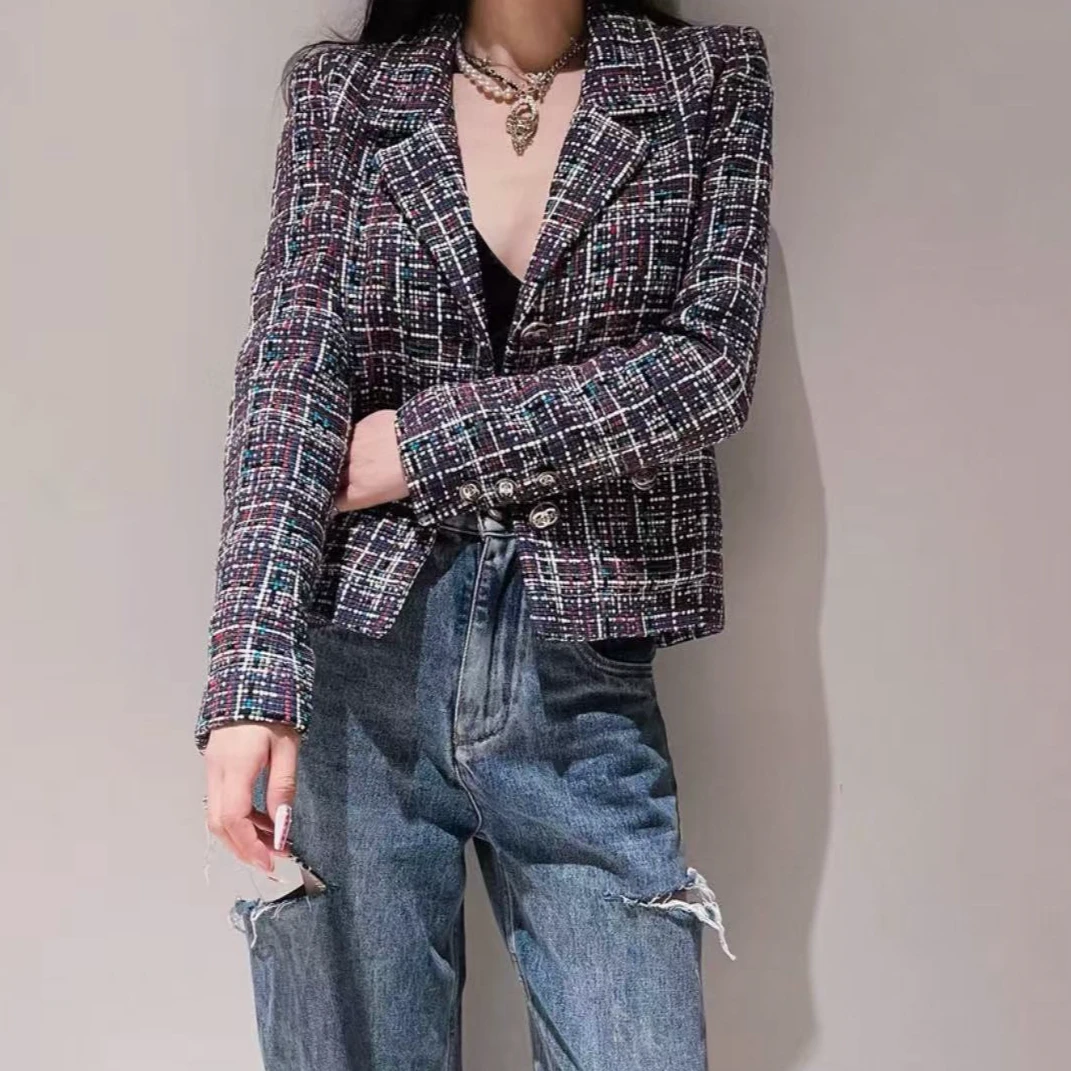 99新 Chanel/香奈儿 38码17P彩色马赛克粗花呢西装外套