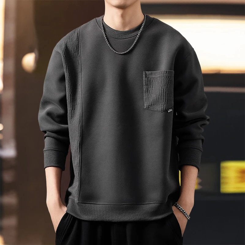 GTRT重磅拼接卫衣男秋季新款宽松大码圆领打底衫男男士春秋长袖