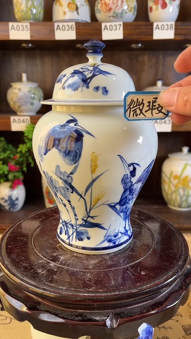 【闪购商品】纯手工手绘芦苇鸟储物罐
