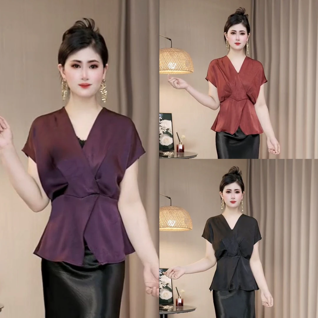 鑫儿2025年夏新款法式出行轻奢短袖洋气女装v领新款气质炸街衣服