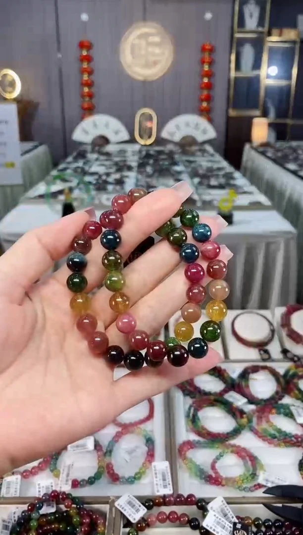 未镶嵌透体老矿碧玺彩虹单圈手串9mm+碧玺hon多样性发货一条