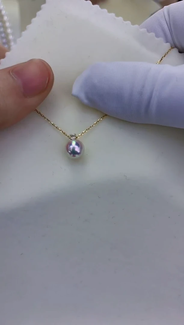 18K金镶嵌饰品海水珍珠7-8钻石王妃吊坠赠银链