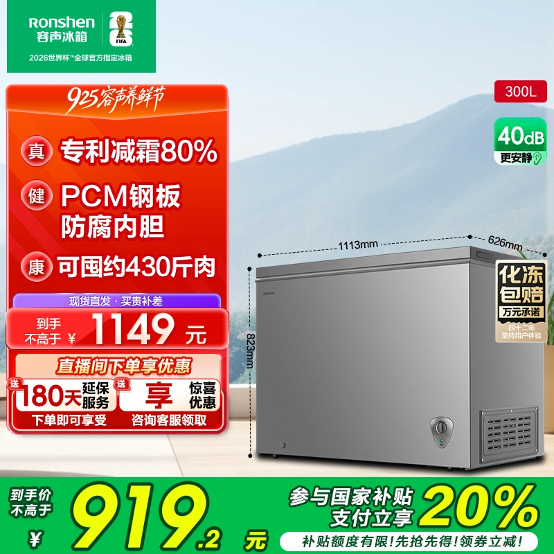 【国家补贴】容声冷柜300升静音大容量冷藏1级家用冰柜速冻商用