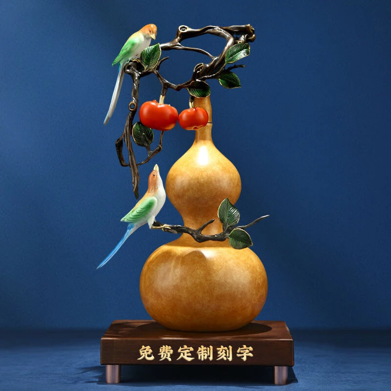 铜葫芦摆件新中式柿柿如意客厅酒柜装饰工艺品乔迁之喜搬家礼物