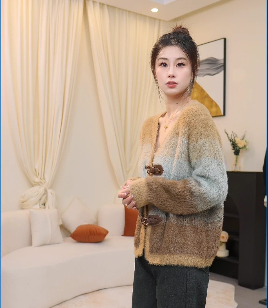 姜姜定制【日出印象】2024撞色拼接加厚小开衫