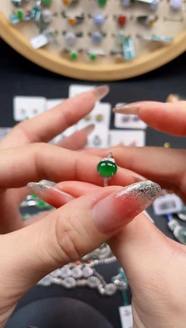 银S925镶嵌戒指翡翠天然翡翠10.09/0034