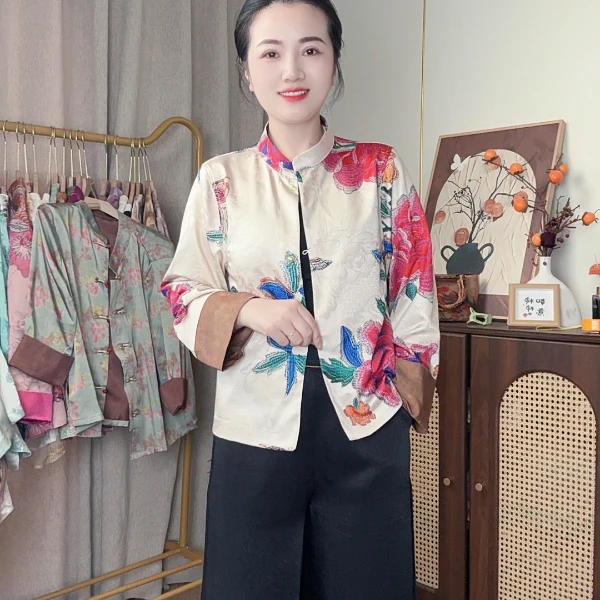 【短牡丹】新中式国风气质时尚立领复古双面双穿妈妈装上衣短款外套