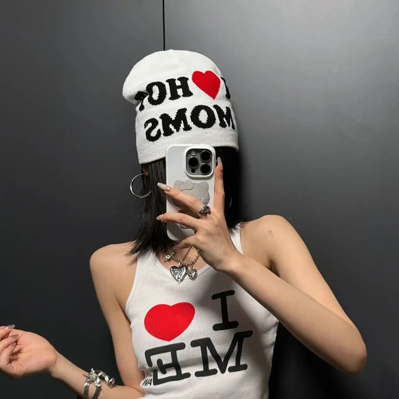 美式设计感字母提花毛线帽子女秋冬个性大头围保暖针织护耳冷帽