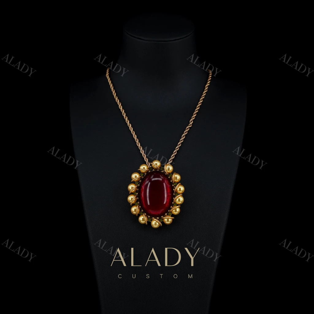 合金合成锆石项链 红色太阳花珠珠项链-MMY2646