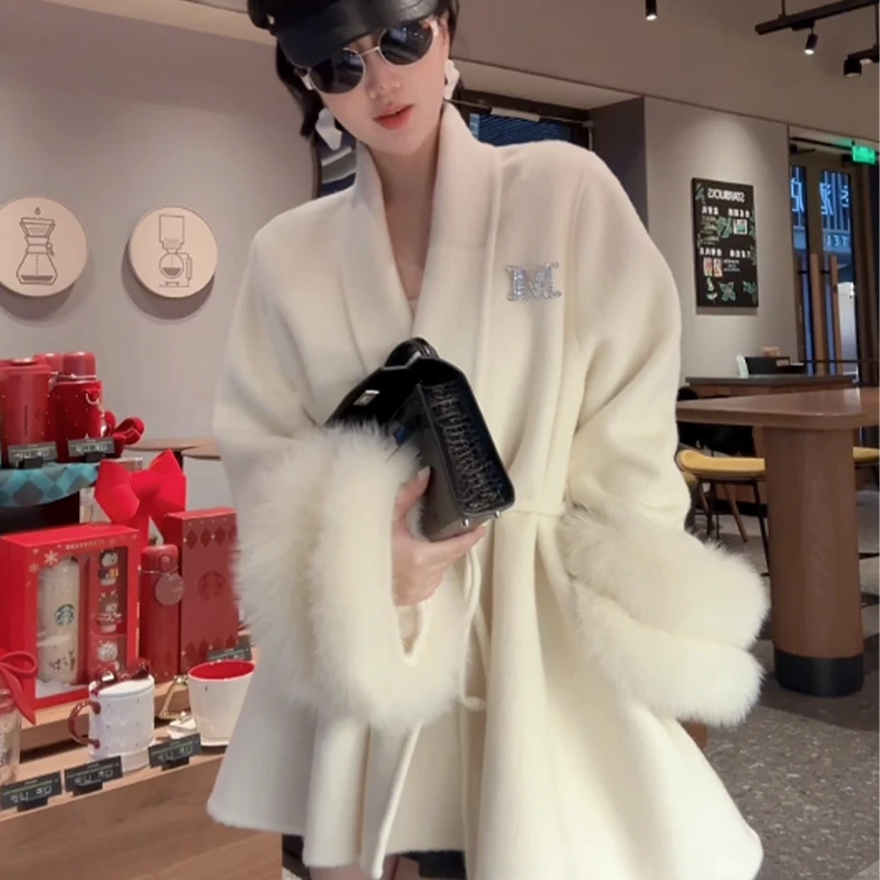 XIAOBAI冬季中长款网红气质时尚名媛轻奢毛呢外套大衣加厚韩版