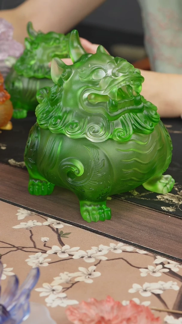 手工艺品琉璃绿色狻猊香炉大号