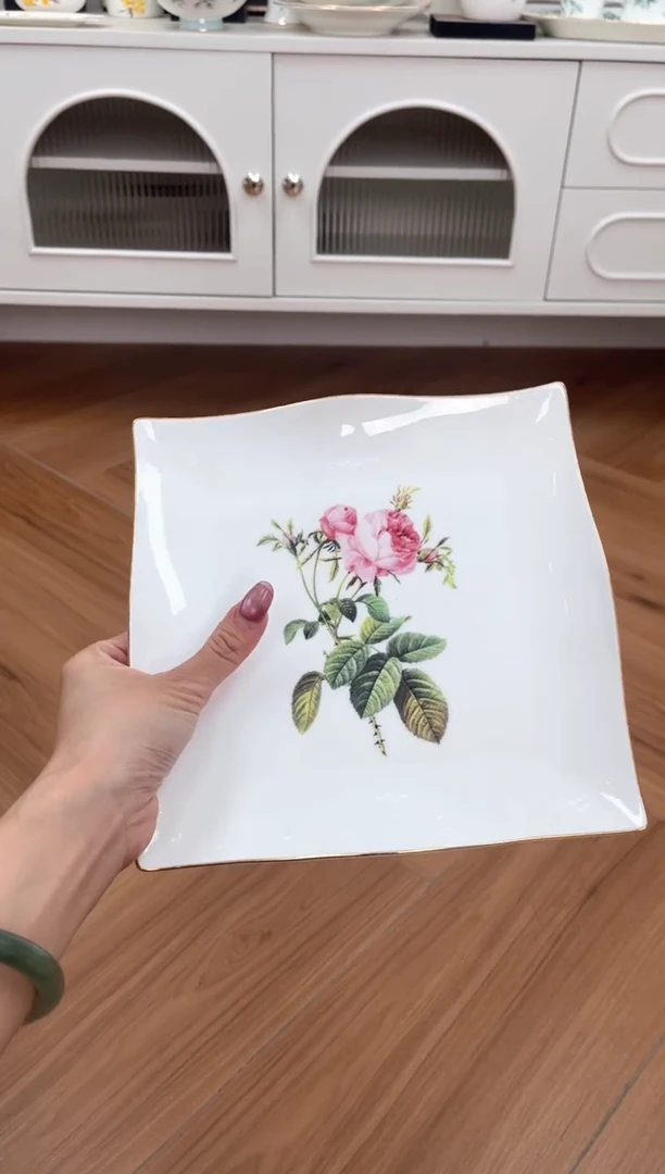 碗玫瑰高骨骨瓷方平盘