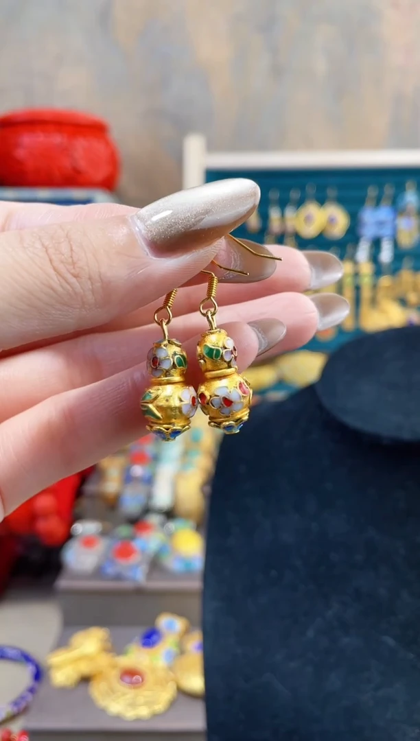 【闪购商品】非遗景泰蓝金地葫芦耳环