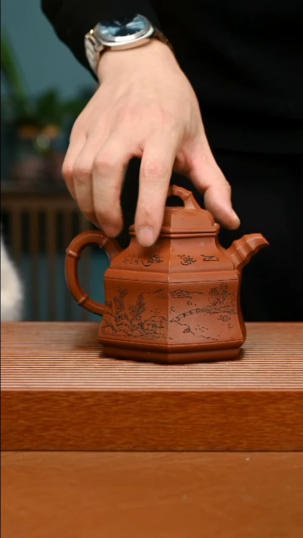 茶壶紫砂SFT精工朱泥六方竹鼎462