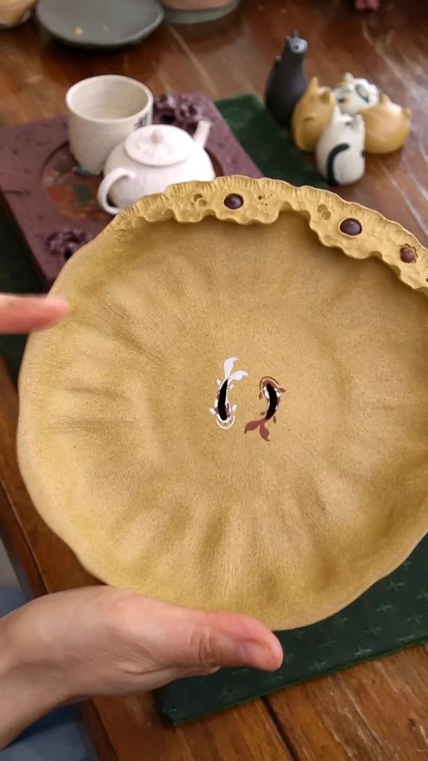 紫砂张月《黄金段双鱼干泡》（微瑕）