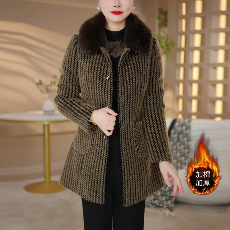 洋气夹棉毛呢外套女2025年秋冬时尚遮肉中长款加厚保暖呢子大衣