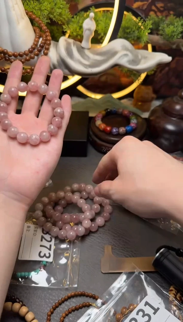 未镶嵌手链水晶A628粉水晶圆珠单圈