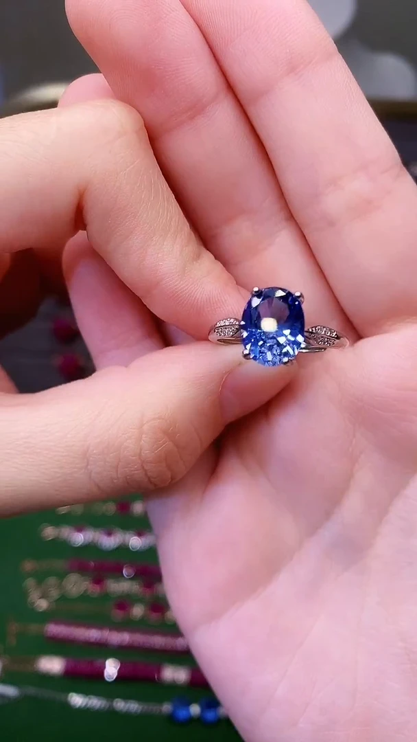 戒指蓝宝石银S925镶嵌1111