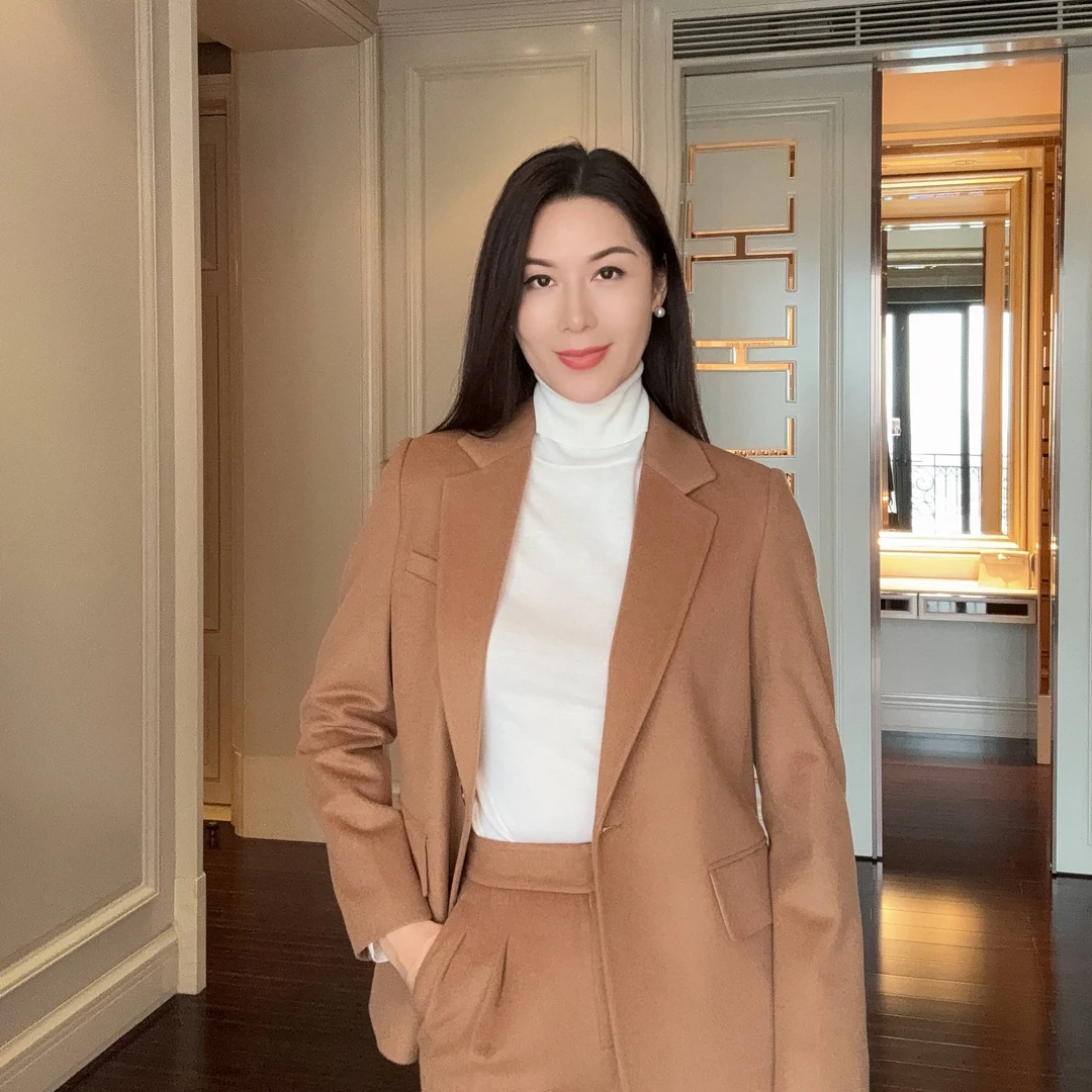 希琳【高级通勤】驼色羊绒羊毛极简风冬款西服套装CD2167727