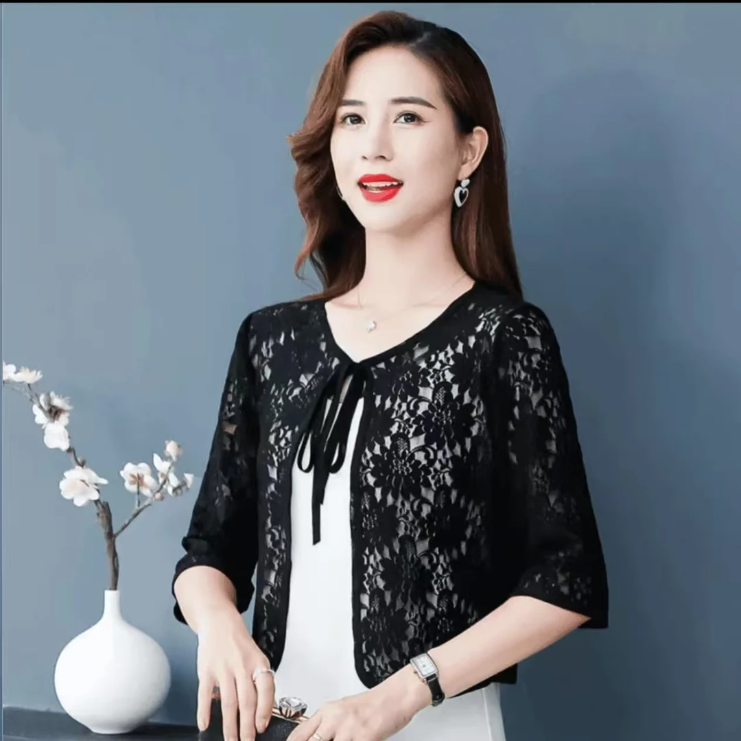 2025春夏季外搭披肩蕾丝女宽松显瘦大码镂空防晒短款百搭外套上衣
