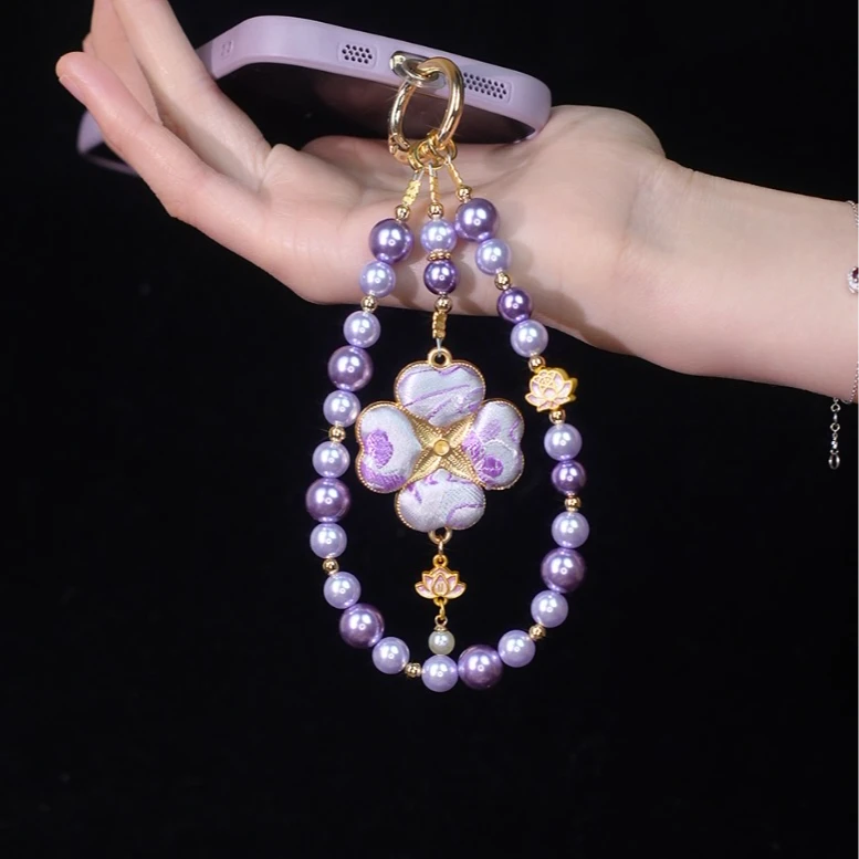 XX418【紫气东来】手机链挂饰奢华珠子手链条宋锦防丢挂饰