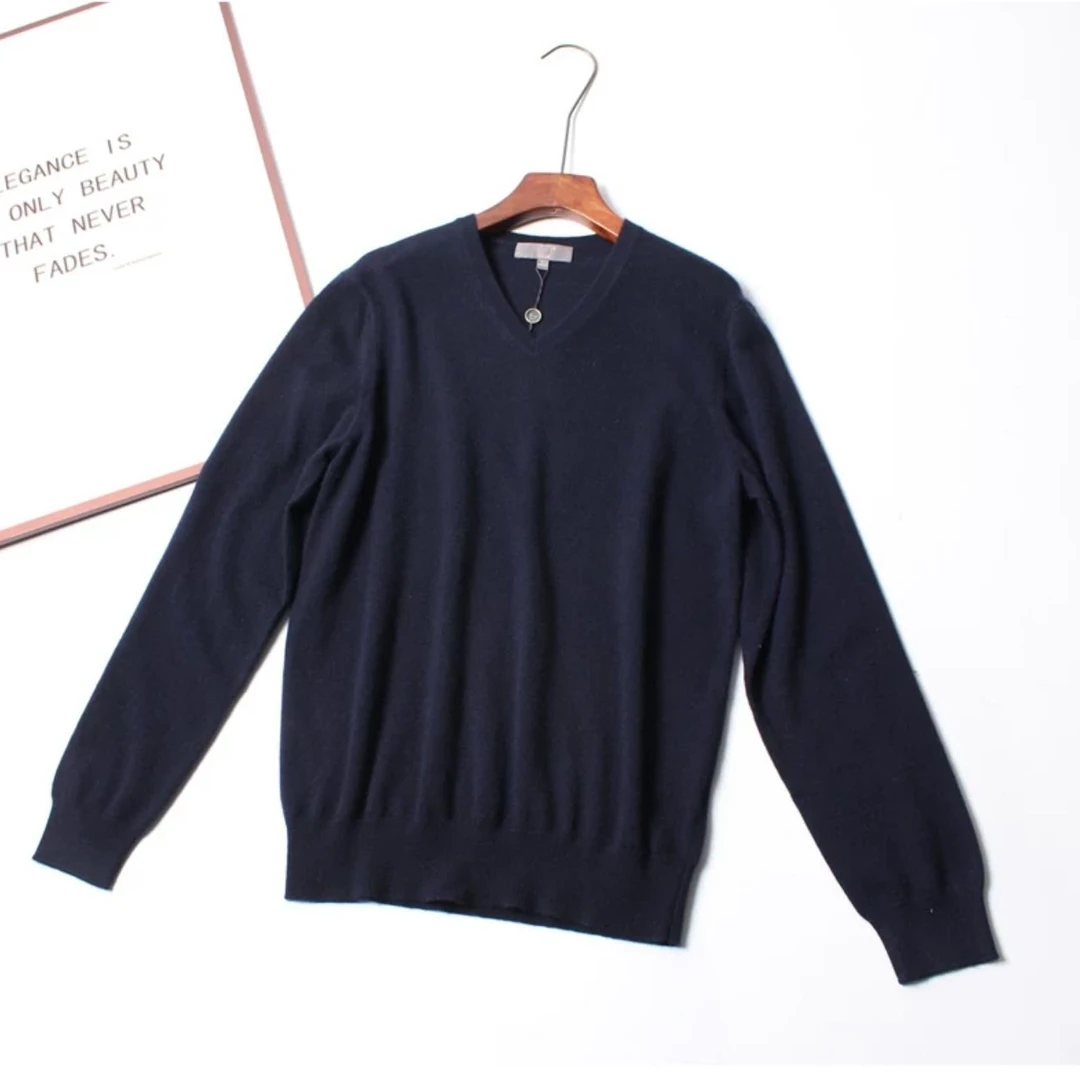 男款200克100山羊绒秋冬季毛衣商务男士V领针织套头衫内搭